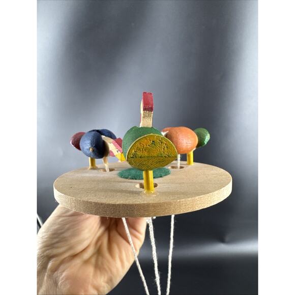 Vintage Colorful Pecking Chickens Hens Paddle Toy Wood Folk Art - Picture 9 of 9